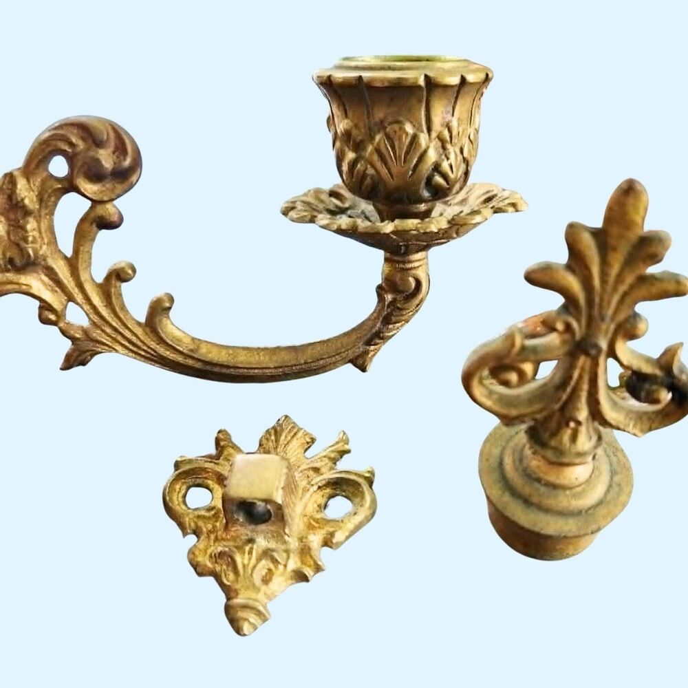 Candle Sconce Pair, 1850s French Ormolu Gilt Fleur de lis snuffers, Swivels - Picture 8 of 16